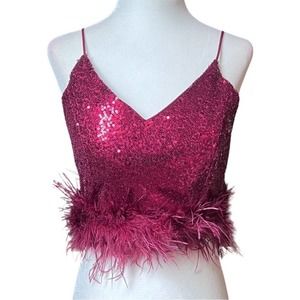 AMAZING MAE Red / Burgundy Feather Crop Top